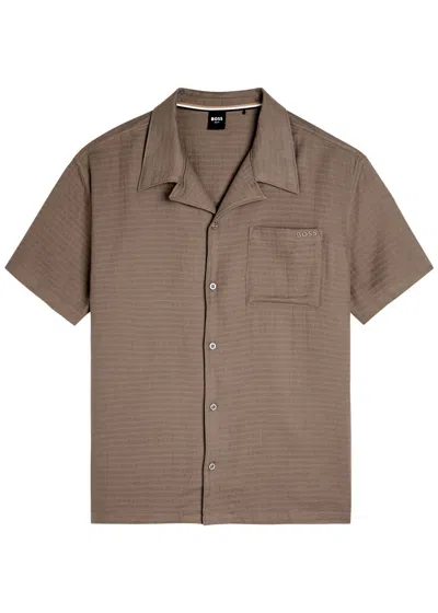 Hugo Boss Boss Logo-embroidered Cotton Shirt In Brown
