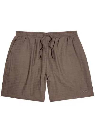 Hugo Boss Boss Logo-embroidered Cotton Shorts In Brown