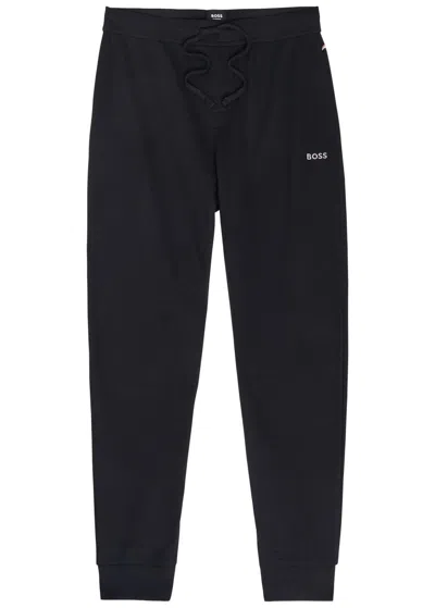 Hugo Boss Boss Logo-embroidered Waffle Sweatpants In Black