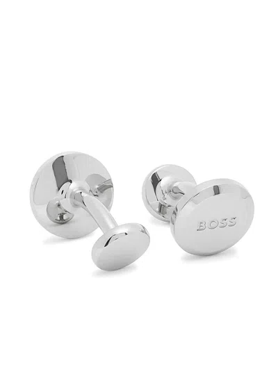 Hugo Boss Boss Logo-engraved Cufflinks In Silver