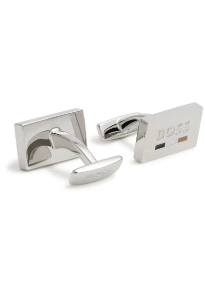 Hugo Boss Boss Logo-engraved Metal Cufflinks In Silver