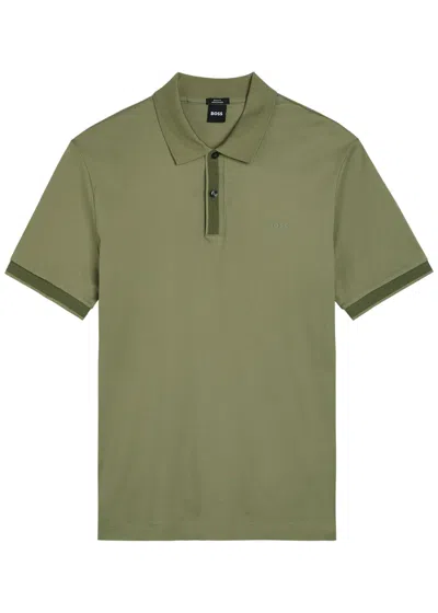 Hugo Boss Boss Logo Jersey Polo Shirt In Brown