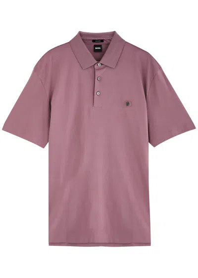 Hugo Boss Boss Logo Jersey Polo Shirt In Purple