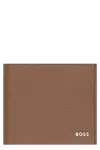 Hugo Boss Boss Logo Leather Wallet In Brown