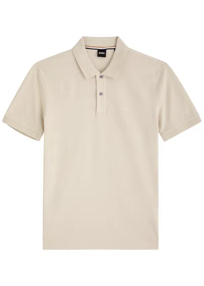 Hugo Boss Logo-embroidered Cotton Polo Shirt In Beige
