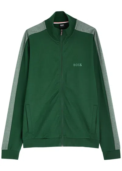 Hugo Boss Boss Logo-print Cotton-blend Track Jacket In Green