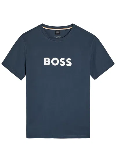 Hugo Boss Boss Logo-printed Cotton T-shirt In Blue