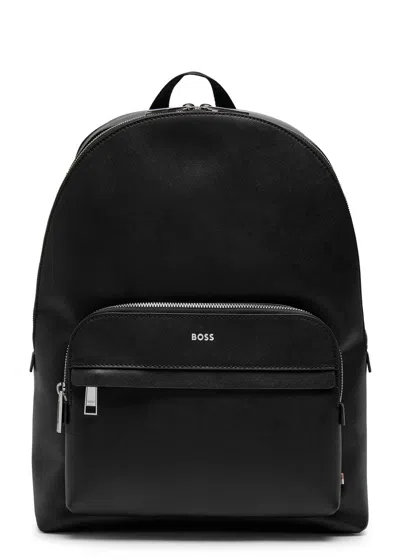 Hugo Boss Boss Logo Saffiano Leather Backpack In Black