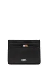 Hugo Boss Boss Logo Saffiano Leather Card Holder In Black