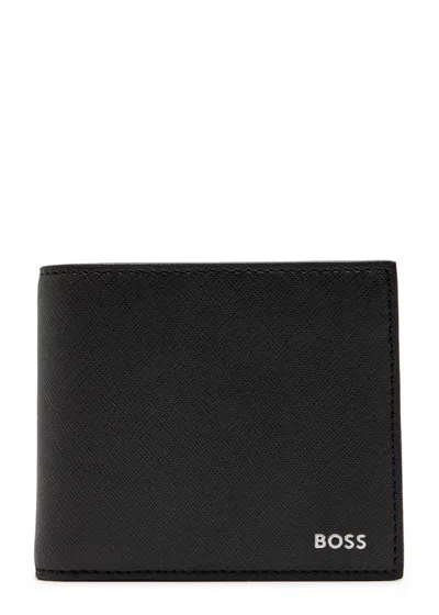 Hugo Boss Boss Logo Saffiano Leather Wallet In Black