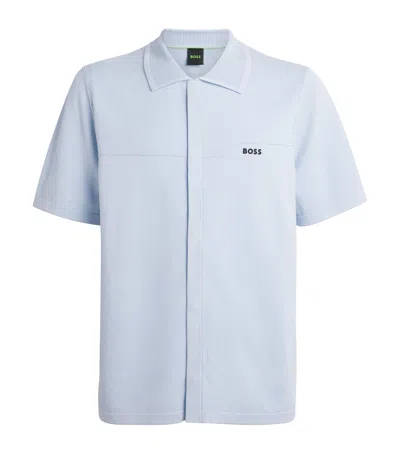 Hugo Boss Boss Logo Short-sleeve Cardigan In Blue