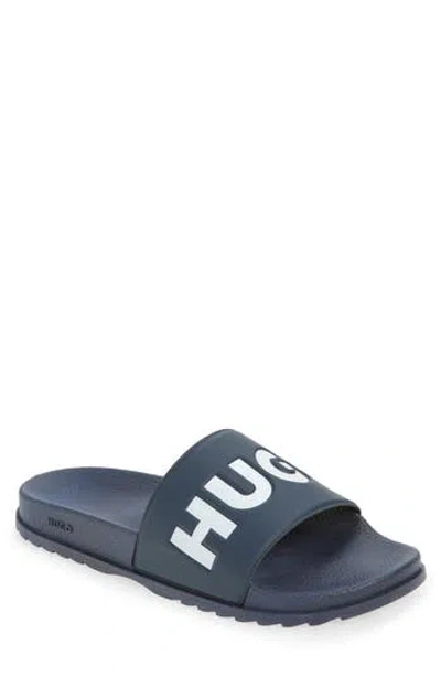 Hugo Boss Boss Logo Slide Sandal In Blue