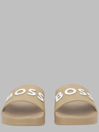 Hugo Boss Boss Logo Slide Sandals For Boys In Beige