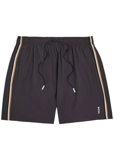 Hugo Boss Boss Logo Stretch-shell Swim Shorts In Black