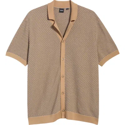 Hugo Boss Boss Lomare Cotton Button-up Sweater In Brown