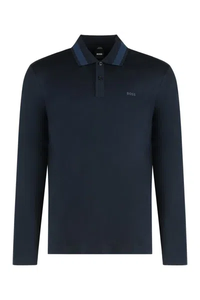 HUGO BOSS BOSS LONG SLEEVE COTTON POLO