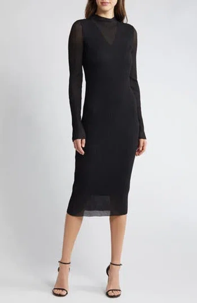 Hugo Boss Boss Long Sleeve Midi Dress In Black