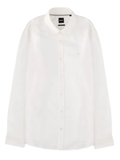 Hugo Boss Boss Long-sleeve Silk Blend Button-up Shirt In White