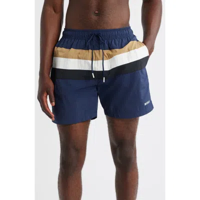 Hugo Boss Boss Louis Colorblock Swim Trunks In Blue
