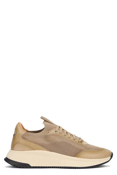 Hugo Boss Boss Low Sneakers With Mesh Upper In Animal Print