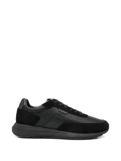 Hugo Boss Boss Low-top Sneakers In Leather And Fabric In Black
