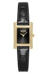 Hugo Boss Boss Lucy Precious Rectangular Watch, 18.5mm In Black