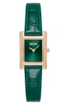 Hugo Boss Boss Lucy Precious Rectangular Watch, 18.5mm In Green