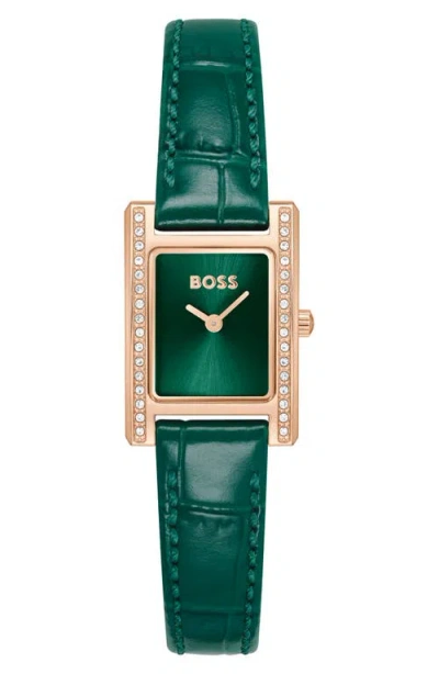 Hugo Boss Boss Lucy Precious Rectangular Watch, 18.5mm In Green