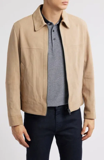 Hugo Boss Boss Malbano Goatskin Suede Jacket In Light Beige