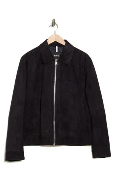 Hugo Boss Navy Regular-fit Suede Jacket In 404-dark Blue