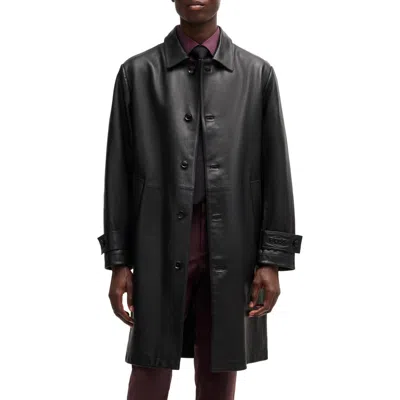 Hugo Boss Black Regular-fit Leather Coat In 001-black