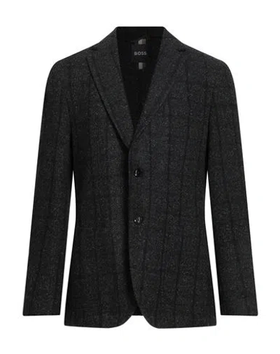 Hugo Boss Boss Man Blazer Black Size 44 Wool, Polyamide, Silk, Acrylic In Animal Print