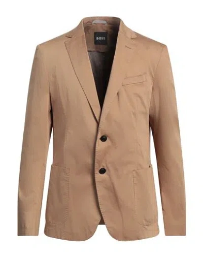 Hugo Boss Boss Man Blazer Camel Size 44 Cotton, Polyamide, Polyester, Elastane In Beige