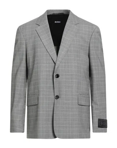 Hugo Boss Boss Man Blazer Grey Size 42 Virgin Wool, Polyester, Elastane In Animal Print