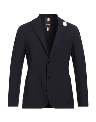 Hugo Boss Boss Man Blazer Midnight Blue Size 44 Polyester, Viscose, Elastane In Black