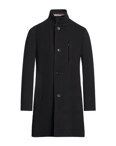 Hugo Boss Boss Man Coat Midnight Blue Size 44 Virgin Wool, Polyamide, Polyacrylic, Wool, Elastane In Black
