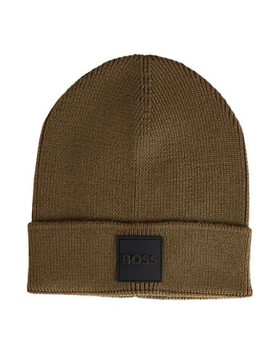 Hugo Boss Boss Man Hat Khaki Size Onesize Virgin Wool, Acrylic In Beige