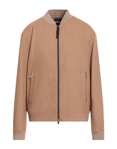 Hugo Boss Boss Man Jacket Camel Size 44 Wool, Polyester, Viscose, Polyamide, Elastane In Brown