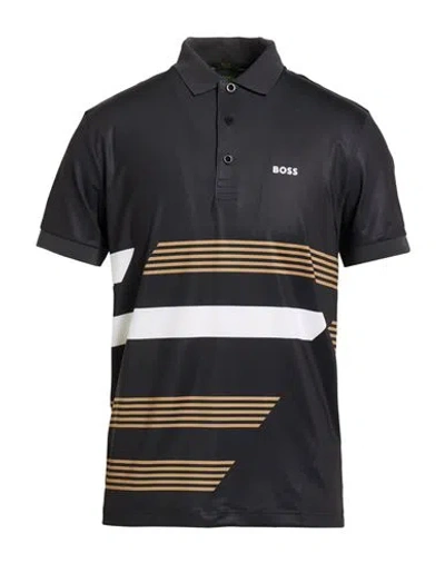 HUGO BOSS BOSS MAN POLO SHIRT BLACK SIZE XL RECYCLED POLYESTER, ELASTANE
