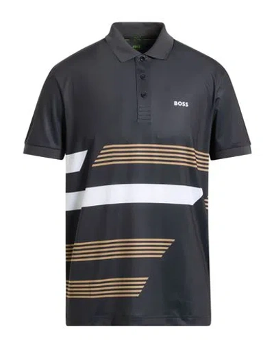 HUGO BOSS BOSS MAN POLO SHIRT CHARCOAL SIZE XXL RECYCLED POLYESTER, ELASTANE