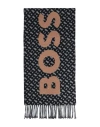 Hugo Boss Fringed Scarf With Logo And Monograms In Grey