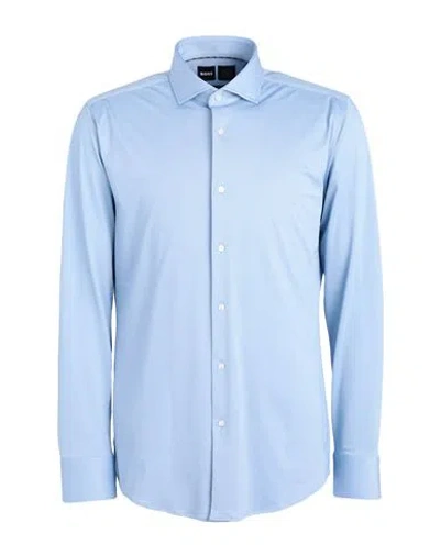 Hugo Boss Boss Man Shirt Light Blue Size 14 ½ Polyamide, Polyester, Elastane In Blue