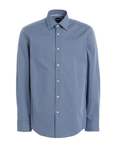Hugo Boss Boss Man Shirt Navy Blue Size 17 ½ Cotton, Elastane