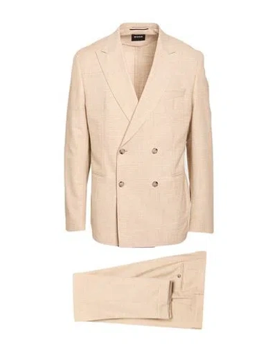 Hugo Boss Boss Man Suit Beige Size 42 Cotton, Virgin Wool, Polyamide, Polyacrylic, Elastane In Pink