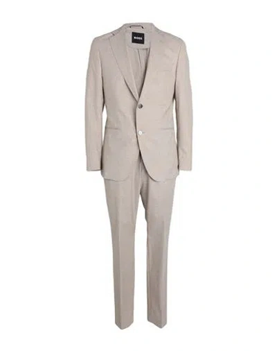 Hugo Boss Boss Man Suit Beige Size 42 Virgin Wool, Cotton, Silk, Polyamide, Elastane In Gray