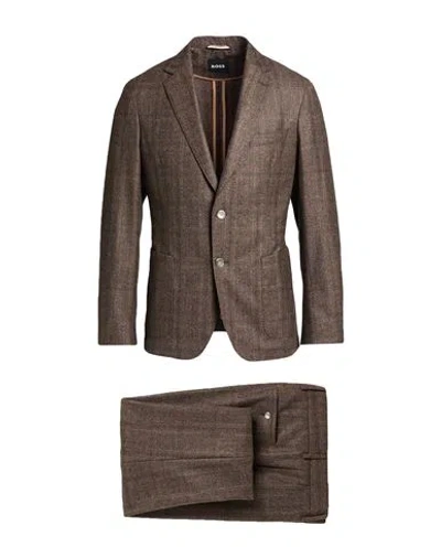 Hugo Boss Boss Man Suit Dark Brown Size 44 Virgin Wool