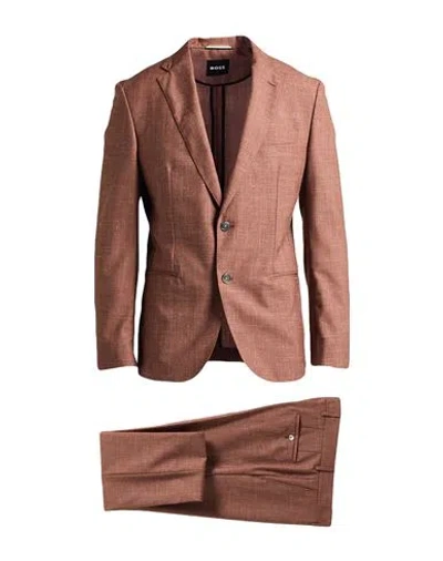 Hugo Boss Boss Man Suit Rust Size 40 Virgin Wool, Silk, Linen In Red