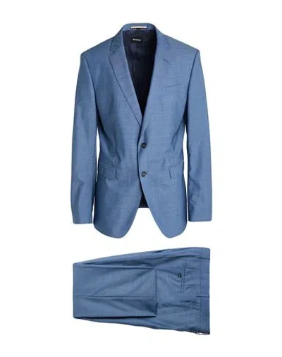 Hugo Boss Boss Man Suit Slate Blue Size 42 Virgin Wool, Silk, Elastane