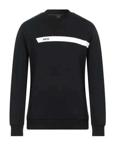 Hugo Boss Cotton-blend Sweatshirt With Graphic Logo Stripe In Black