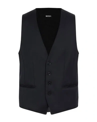 Hugo Boss Boss Man Tailored Vest Midnight Blue Size 38 Virgin Wool In Black